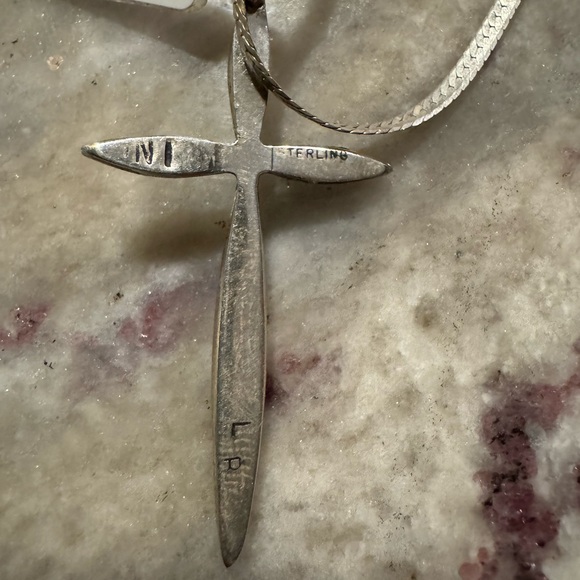 Zuni Sterling Multicolor Cross Pendant with chain - Picture 3 of 6